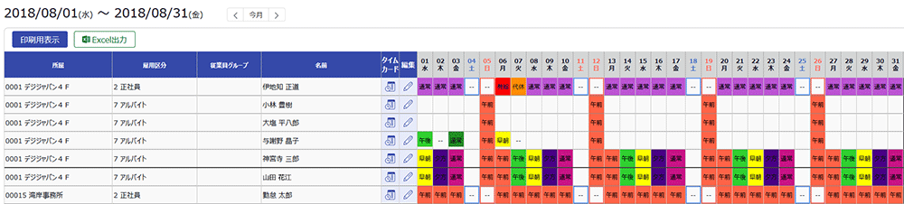 シフト表の印刷